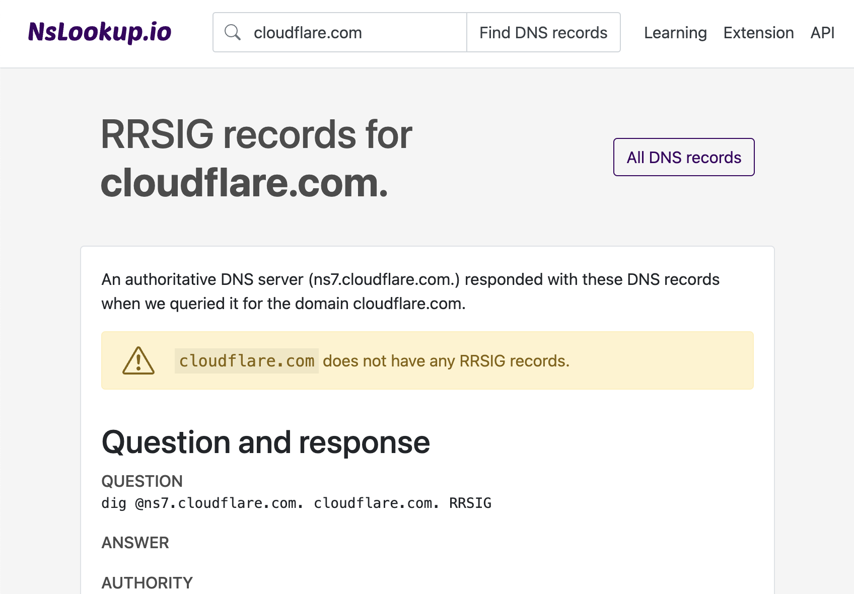 Example DNS RRSIG records