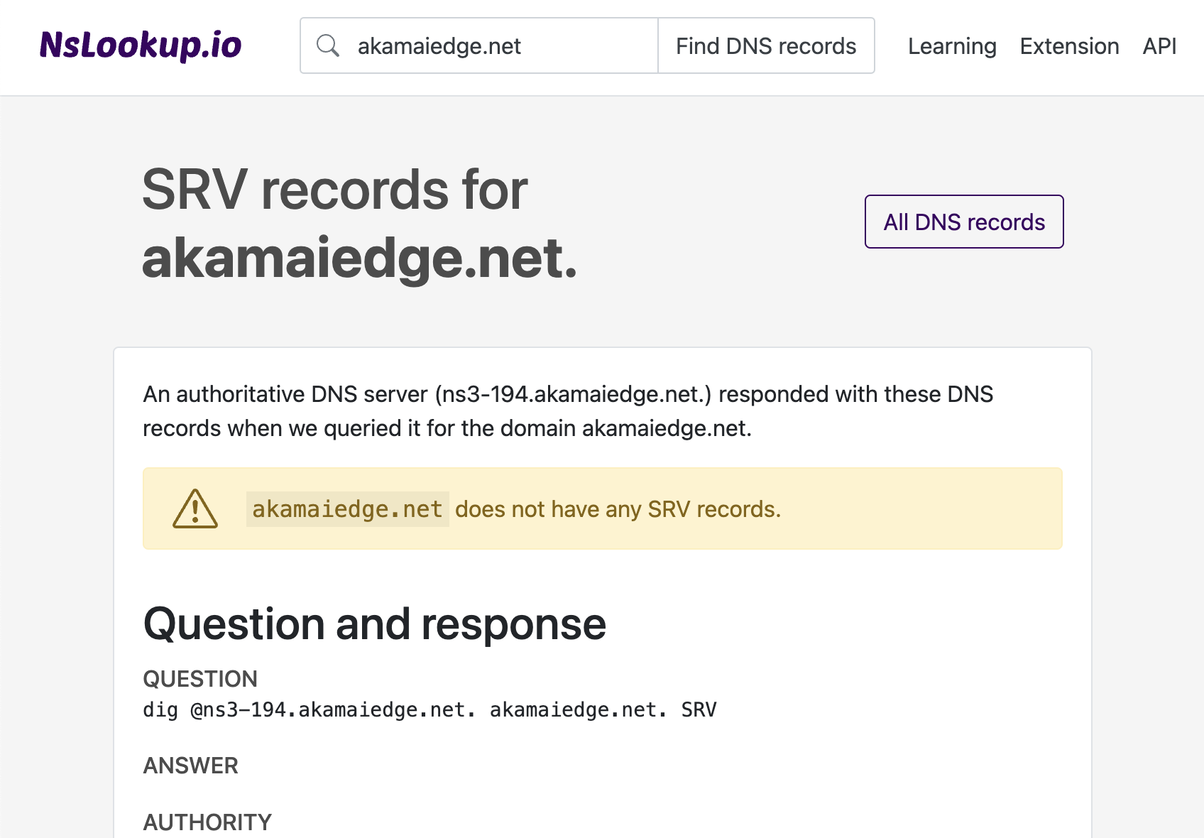 Example DNS SRV records